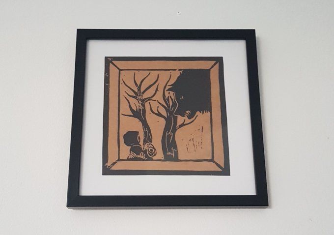 Linogravure "Petit Chaperon Rouge" - Papier Brun