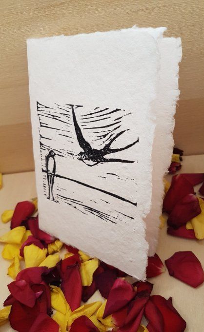 Carte Hirondelles - papier chiffon