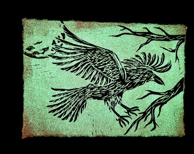Linogravure protecteur corbeau 