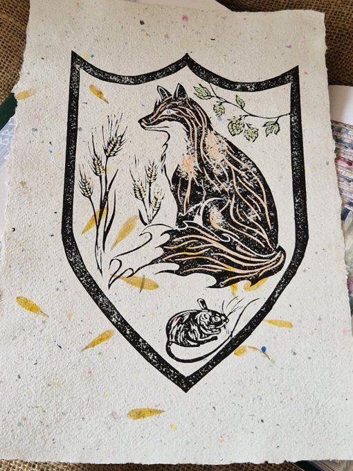 Linogravure renard houblonné * tirage unique *