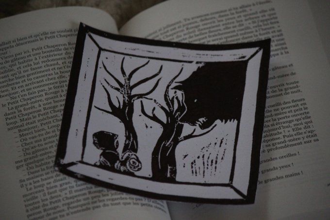 Linogravure "Petit Chaperon Rouge" - Papier blanc