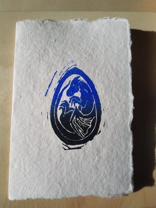 Linogravure "Oeuf de dragon" - Bleu