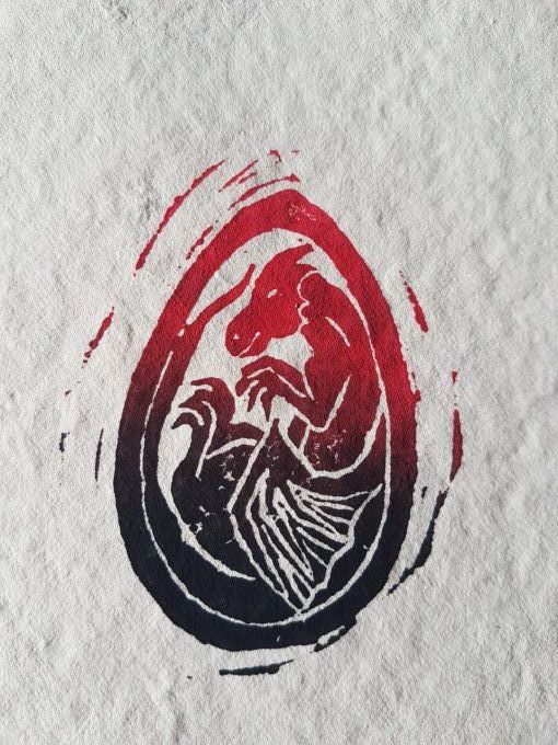 Linogravure "Œuf de dragon" -Rouge
