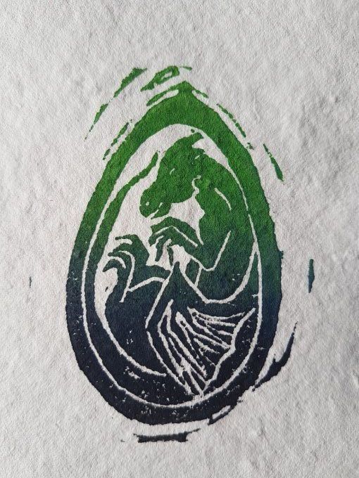 Linogravure "Oeuf de dragon" - Vert